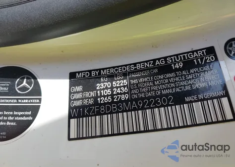 2021 Mercedes-Benz E 350 из США, поврежденный, VIN W1KZF8DB3MA922302